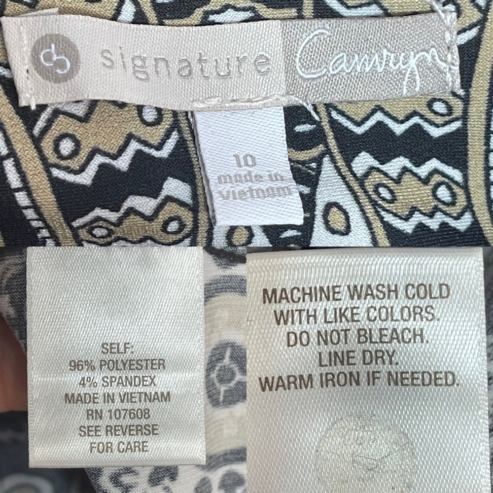 Dress barn Black, Tan, white, red geometric paisley Patterned Dress size 10 - Picture 12 of 16